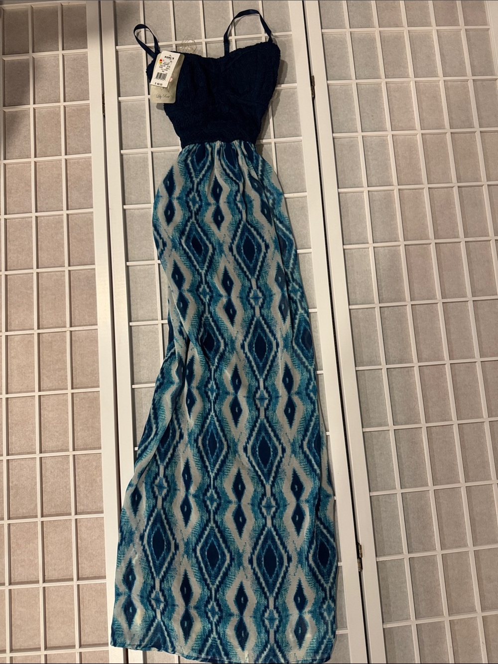 Lily Rose Navy and Teal Geometric Maxi Dress